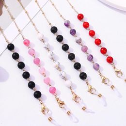 8mm Natural Stone Beads Chain Lanyard Anti-lost Hanging Chains Purple Agates White Turquoises Glasses Chains Strap
