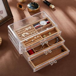 acrylic ring displays UK - Storage Boxes & Bins Acrylic Transparent Jewelry Box Earrings Ring Dust-proof Receiving Display Frame Drawer Organizer