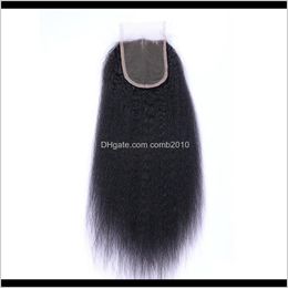 Brazilian Kinky Straight Human Hair Lace Closure Middle Part Part 3 Part 4 X 4 Lace Top Closures Botqi Ailps