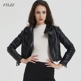 Pu Leather Short Jacket Autumn Winter Faux Soft Coat Slim Black Rivet Zipper Punk s Womens Biker 210430