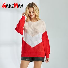 Knitted Red Sweater Female Jumper Loose O-Neck Womens Pullover Long Sleeve s Casual Autumn Winter For Women 210428