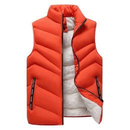 Zip Pockets Men's Winter Fleece Warm Vest Sleeveless Jacket Stand Collar Thermal Waistcoat Gilet Men Thick Cotton Vests 211230