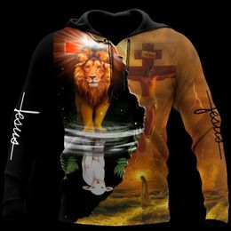 Men's Hoodies & Sweatshirts Jesus Lion And Lamb Casual Hoodie Spring Unisex 3D Printing Sublimation Zipper Pullover Harajuku Fashion Men/Wom