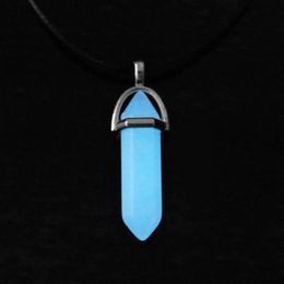 Pendant Necklaces Cute Girls Luminous Crystal Stone Necklace Women Leather Chain Hexagonal Column Glowing In Dark Jewellery Party Gift