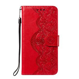 Wallet Phone Cases for iPhone 13 12 11 Pro Max XR XS X 7 8 Samsung Galaxy S21 S20 Note20 Ultra Noto10 S10 Plus Flower Vine Embossing PU Leather Shockproof Protective Case