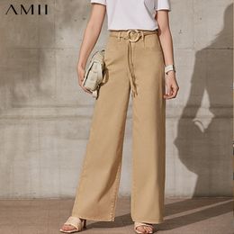 Amii Minimalism Spring Summer Fashion Women's Jeans Causal High Waist Belt Loose Long Streetwear Women's Pants 12170114 210319