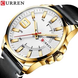 Curren Business Male Wrist Watches Luxury Brand Genuine Leather Gold Minimalist Watch Men Waterproof Relogio Masculino 210527