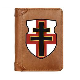 Wallets Luxury Genuine Leather Men Wallet Retro Knight Cross Shield Bifold Pocket Slim Card Holder Male Short Purses Gifts High Quality