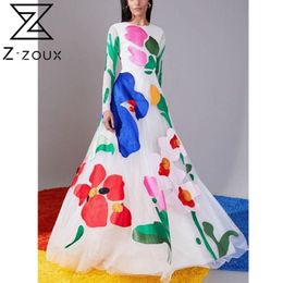 Women Dress Chiffon Printed Maxi es Temperament Fairy Ladies es Long Sleeve High Waisted Vintage 210524