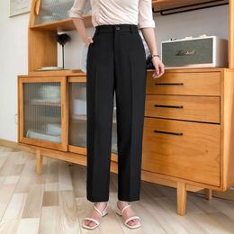 Formal Black Pants Women Office Lady Style Work Wear Summer Thin High Quality Trousers Chiffon Pant Female Business Design S-4XL 210319