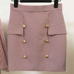 HIGH STREET est Fashion Designer Skirt Women's Lion Buttons Houndstooth Mini 210521