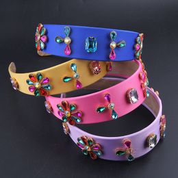 cross-border wide-brim inlaid Colour rhinestone flower headband ladies party gift hair accessories