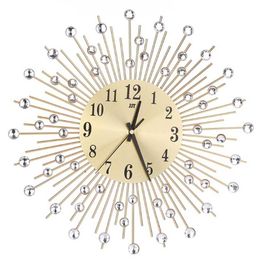Decorative Crystal Sunburst Metal Wall Clock Home Art Wall Decor Creative Wall Clock Luxury Diamond Clocks For Living Room 211110