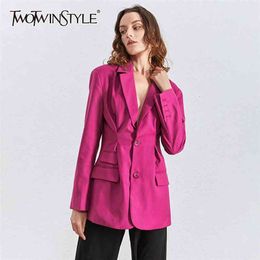 Solid Tunic Blazer For Women Notched Long Sleeve Casual Minimalist Basic Blazers Female Fashion Clothing 210524