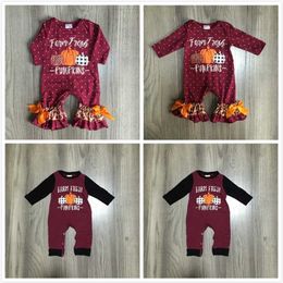 Thanksgiving Girlymax Baby Girls Boys Toddler Wine Farm Fresh Pumpkin clothing infant romper polka dot cotton ruffles 211101