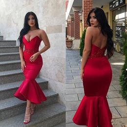 High Top Quality Modes Sexy Red Mermaid Prom Dresses Sweetheart Tea Length Party Gowns Girls Abendkleider Formal Cocktail Dress Custom Made Vestidos