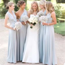 Convertiable Bridesmaid Dresses A Line Floor Length Sexy Halter Backless Custom Made Satin Plus Size Maid of Honor Gown Vestidos Formal Evening Wear