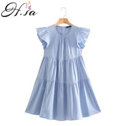 Hsa Summer Cute Mini Dress for Women Ruffles Party Vestidos HIgh Waist Cascading Pleated Robe Mujer Casual Party Dress 210716