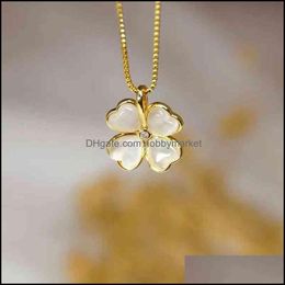 Pendant Necklaces & Pendants Jewelry 2021 Net Red 14K Cats Eye Exquisite Clover Simple Temperament Female Clavicle Chain Gift Necklace Drop
