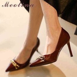 Women's Leather Stilettos Fashion Shoes with Chains Festival Spring and Autumn Red Wine Colour 2 9