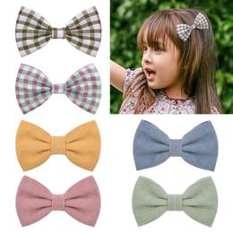 Baby Girls Barrettes Handmade Bow Clips Hairpins Infant Grid Hairgrips Children Solid Wrapped Safety Hair Clip Kids Hair Accessories