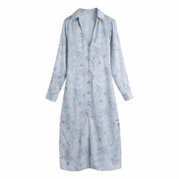 Casual Woman V Neck Print Satin Shirt Dress Spring Eleagnt Female Sashes Button Long es Ladies Sleeve 210515