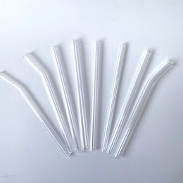 7x180mm/200mm Reusable Eco Glass Drinking Straws Clear Colour Curved Straight Milk Cocktail Juice Straw