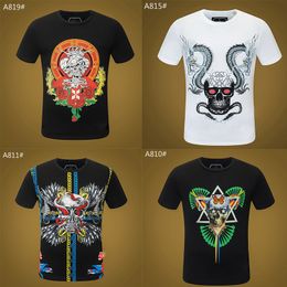 22ss Skull mens T-shirt high quality Summer Basic Solid crystal print letter Casual Punk tops Tee Black white women Shirts clothing short sleeve