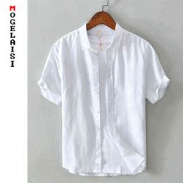 New white shirt men summer short sleeve breathable linen cotton tops solid high quality man clothing Camisa masculina 566 G0105