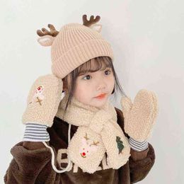 Christmas Elements Kids Knitted Beanie Gloves Scarf 3pcs Suit Cartoon Warmth Hats Toddler Hat for Winter Supplies