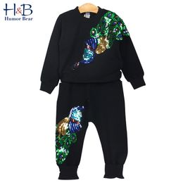Girls Clothing Sets Winter Wool Sportswear Long Sleeve Peacock Embroidered Sequinsets Children Kids 210611