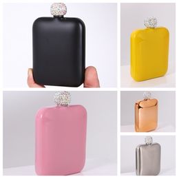Stainless Steel Hip Flask With Diamond Lid Ladies Outdoor Portable Square Hip Flask Mini Pocket Flask 5 Colors Drinkware T2I51784