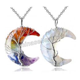 Crescent Natural Crystal Chips Stone Orgon Necklaces Reiki Healing Energy Chakra Quartz Orgonite Pendant Pendulum Fashion Charms