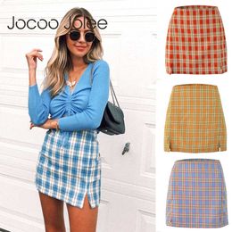 Jocoo Jolee Women Fashion Cotton Plaid Bodycon Skirt Spring Europe Style Split Elegant Chic Skirts High Waist Wild Bottom 210619