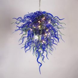 Luxury Hand Blown Glass Chandelier Lamp Lustre Blue and Green Color Led Light Source Indoor Modern Pendant Lamps Home Hotel Loft Art Decor 60 by 120 CM