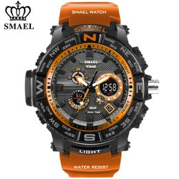 men sport watches SMAEL brand dual display watch men LED digital Analogue electronic quartz watches 30M waterproof male clock 210329