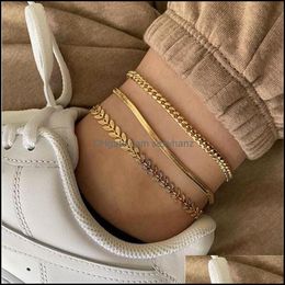 Anklets 3Pcs/Set Gold Colour Chain For Women Beach Foot Jewellery Leg Ankle Bracelets Aessories Drop Delivery 2021 Xqesx