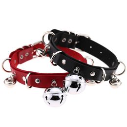 Gothic Leash Bell pin Buckle adjustable Choker necklace Women nightclub leather Collar necklaces Fashion jewelry