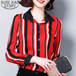 Blusas mujer de moda womens tops and blouses chiffon blouse plus size Button Striped Turn-down Collar harajuku 2395 50 210527