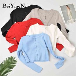 Cardigan Female Spring Autumn Fashion Knitted Cropped Tops Women Sweater Casual Long Sleeve Knitwear Pull Jumper Black 210506
