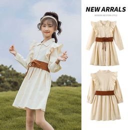 2021 Girls Spring Autumn Dress+belt,big Girl Kids Fashion Long Sleeved Elegant Birthday Dresses Children Clothes Vestidos 6-16T Q0716