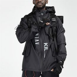 Multi Pockets Cargo Jackets Coats Men Windbreaker Hip Hop Sporty Streetwear Outdoor Techwear Harajuku Sport Winter Outerwear 220301