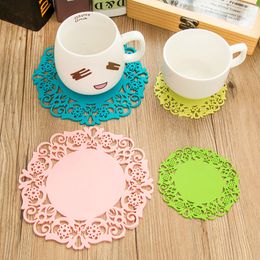 Hollow Out Silicone Insulation Coffee Cup Mats Candy Colors Round Shape Non-Slip Bowl Plate Pads Kitchen Table Decoration Mat BH5376 WLY