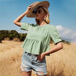 Green Casual Loose Summer Blouse Shirt for Women Oversized High Street Cute Top Shirts Beach Boho Female Fashion Tops 210427