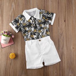 AA verão infantil bebê meninos conjuntos de roupas bebê floral manga curta t-shirt shorts festa roupas 6m-5y g1023