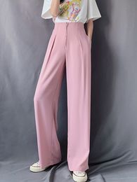 Spring And Summer Vintage High-Waist Wide-Leg Pants Women Office Suit Trousers Solid Colour Casual Loose Straight Female 210514