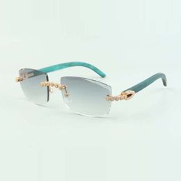 Bouquet Diamond Sunglasses 3524015 with Natural teal wooden sticks and cut Lens 3.0 Thickness