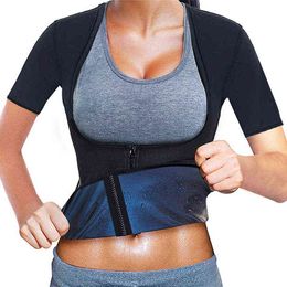 Women Sweat Sauna Body Shaper Vest Heat Trapping Tops Workout Shirts Zipper Jacket Thermo Tees Weight Loss Waist Trainer Corset 211112