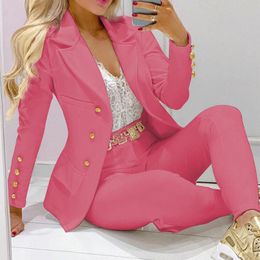 Women's Two Piece Pants Arrival Women Blazer+Pant Set Spring Autumn Fashion OL Pant Suit Female Single Breasted Notched Jacket Formal