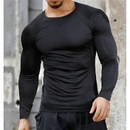 Men Quick Dry Fitness Tees Outdoor Sport Running Climbing Long Sleeves Tights Bodybuilding T-shirt Tops Gym Train Compression 220312